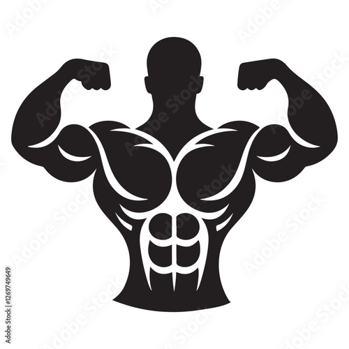 Strong muscular bodybuilder silhouette illustration for fitness and healthy lifestyle