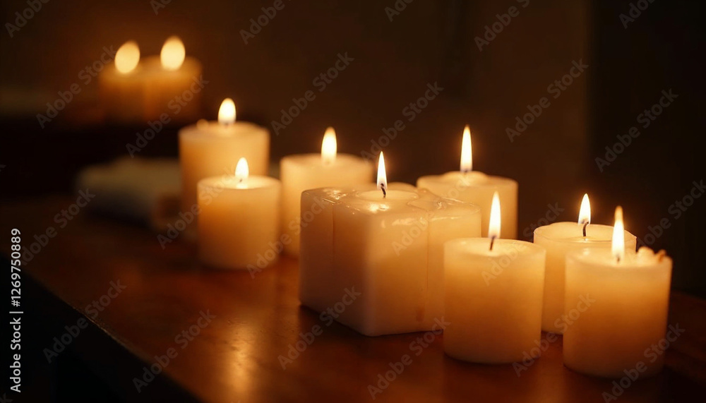 Many candles symolizing funeral religios christmas spa celebration birthday spirituality peace memorial or holiday burning at night Many candles symolizing funeral religios christmas spa celebration birthday spirituality peace memorial or holiday burning at night