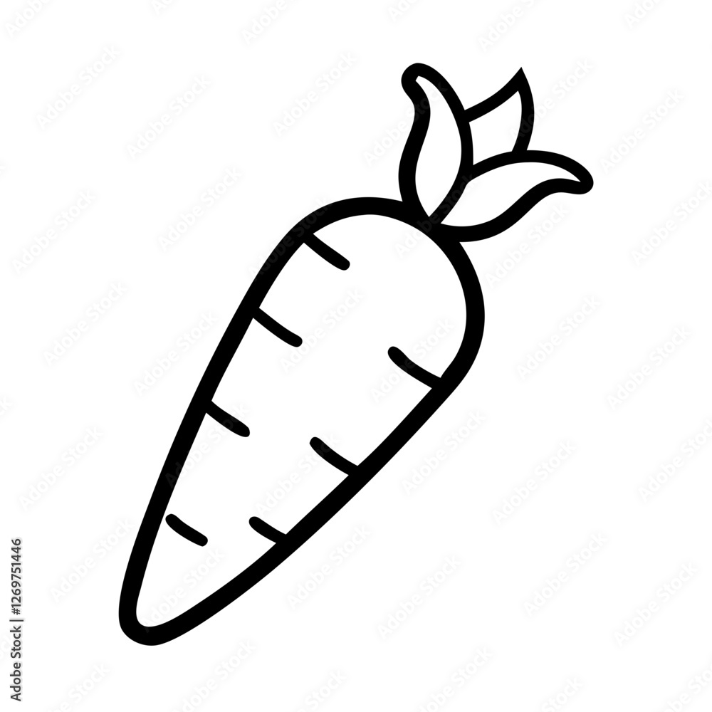 Black and white carrot icon with leaves outline Black and white carrot icon with leaves outline