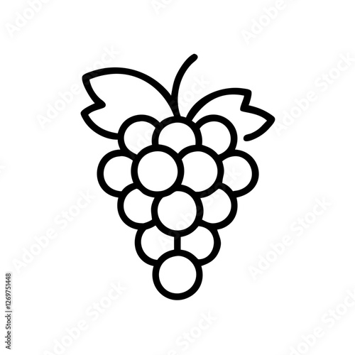 Simple line art grapes icon with leaves on white background