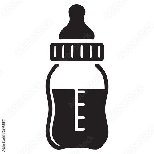 Vector Illustration of Baby Bottle Half Full with Measured Liquid photo