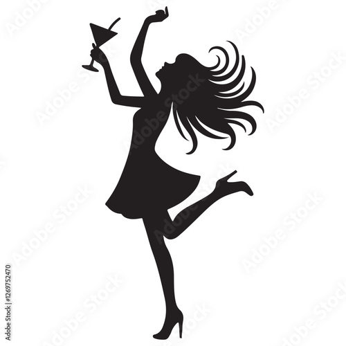 Silhouette Woman Celebrating with Cocktail Illustration Happy Occasions Designs