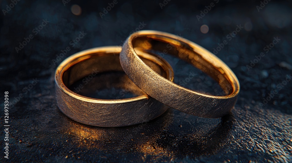 Golden Wedding Rings Closeup, Symbol of Love and Commitment Golden Wedding Rings Closeup, Symbol of Love and Commitment
