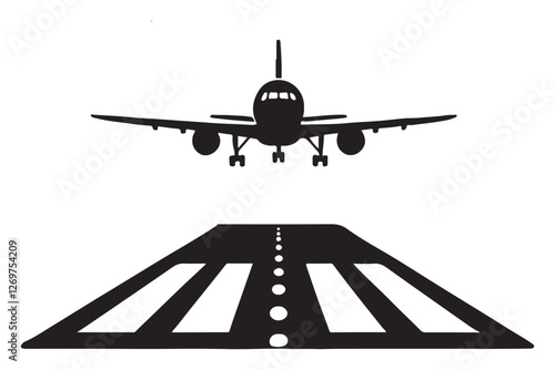 Airplane Landing Illustration Aviation Industry Travel Silhouette Graphic