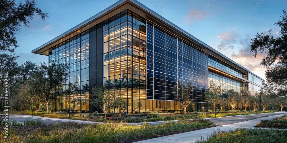 Obraz premium Eco-Friendly Corporate Architecture with Solar Panels 