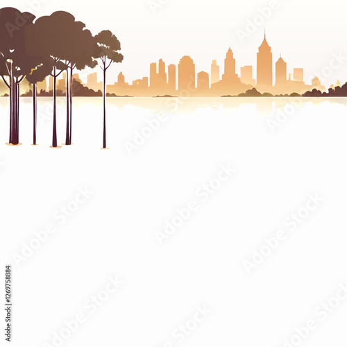 silhouette city landscape with trees vector decorative ornament with blank area