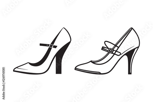 High Heel Shoe Silhouette and Outline Clipart Set for Fashion Design