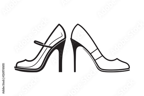 High Heel Shoe Silhouette and Outline Clipart Set for Fashion Design