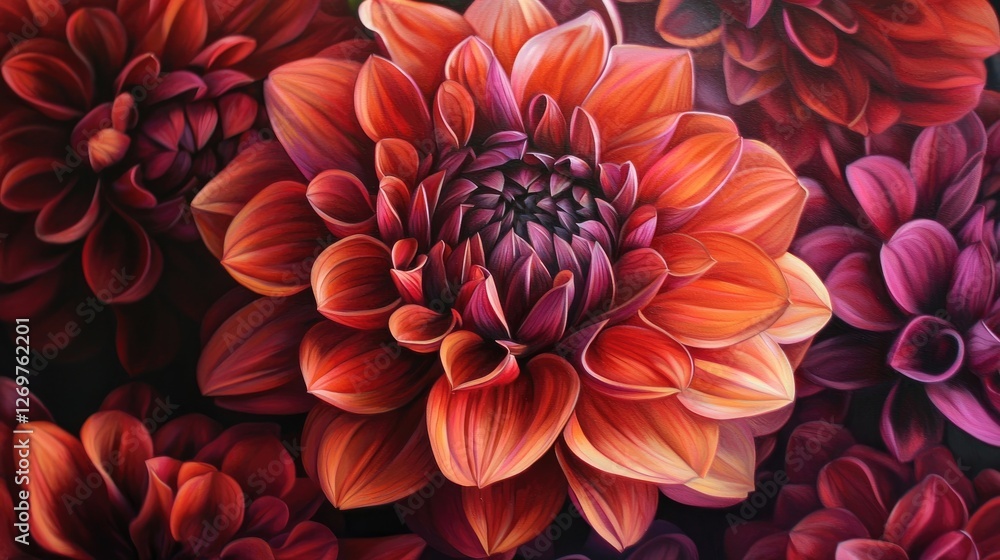 Close-up of a Vivid Red Dahlia Flower with Rich Color Gradations Close-up of a Vivid Red Dahlia Flower with Rich Color Gradations