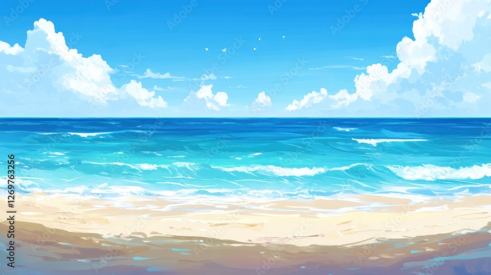 Serene Beach Scene Under a Summer Sky Serene Beach Scene Under a Summer Sky