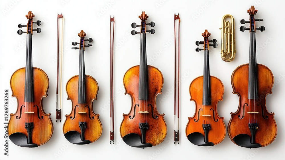 Naklejka premium Orchestral violins and a trumpet, studio shot