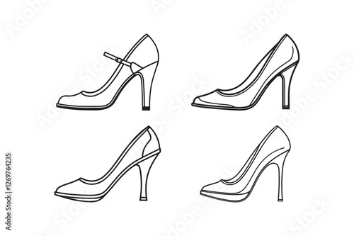 High Heel Shoe Silhouette and Outline Clipart Set for Fashion Design