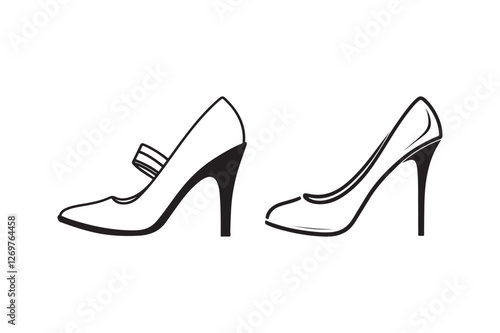High Heel Shoe Silhouette and Outline Clipart Set for Fashion Design