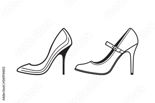 High Heel Shoe Silhouette and Outline Clipart Set for Fashion Design
