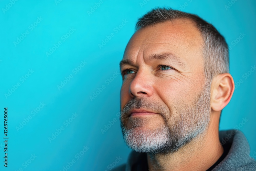 Obraz premium Middle-aged man deep in thought, close-up portrait