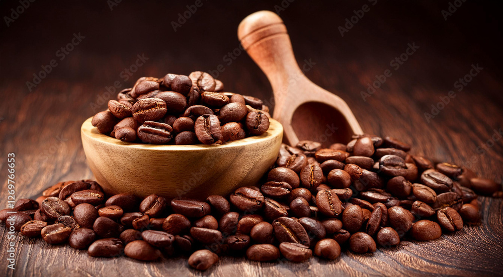Fototapeta premium coffee beans on old wooden background