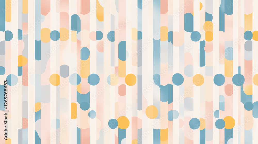 Abstract geometric pattern with bold dots, oversized and modern polka dot designs featuring vertical stripes in pastel shades of blue, yellow, and peach, creating dynamic and artistic composition Abstract geometric pattern with bold dots, oversized and modern polka dot designs featuring vertical stripes in pastel shades of blue, yellow, and peach, creating dynamic and artistic composition
