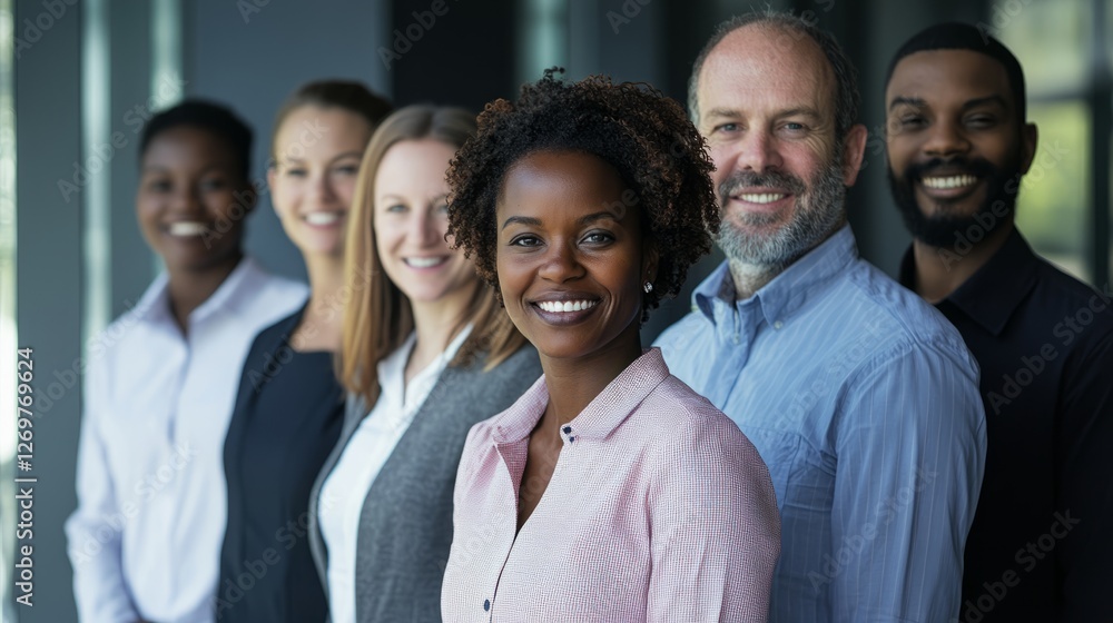 A group of professionals stands together, smiling warmly and looking directly at the viewer. A group of professionals stands together, smiling warmly and looking directly at the viewer.