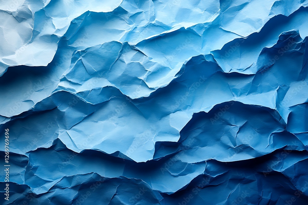 Fototapeta premium Abstract Blue Paper Mountains, an Artistic Ice Landscape