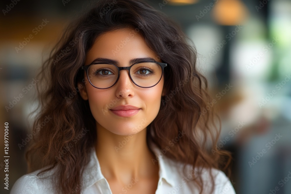 Professional woman sitting at desk in office Professional woman sitting at desk in office