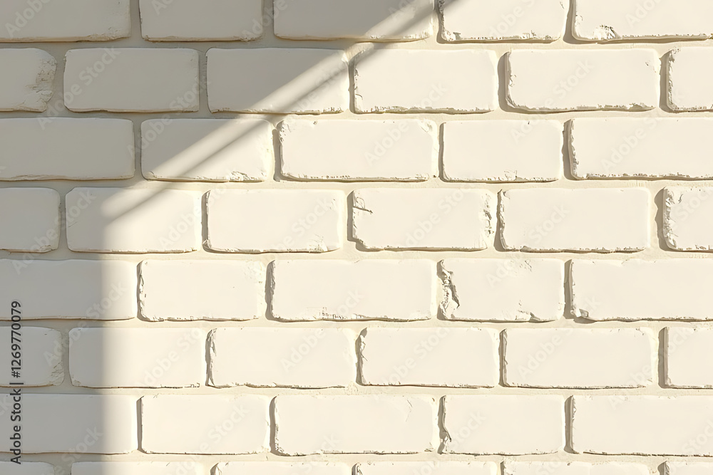 Obraz premium textured white brick wall with soft shadows creating subtle contrast, adding depth and interest to surface. light enhances details of bricks, making it visually appealing