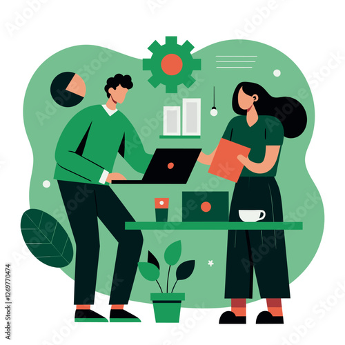 Business Marketing illustrations. Characters, men and women, taking part in business events. Trendy vector style. Vector illustration