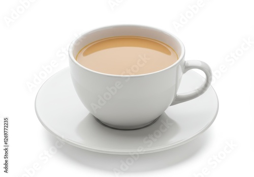 Wallpaper Mural A white porcelain cup filled with milk tea placed on a matching saucer isolated on a white background Torontodigital.ca