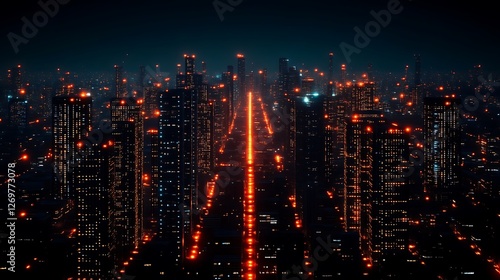 Wallpaper Mural Luminous urban cityscape shimmering with fiery lights at twilight hour Torontodigital.ca