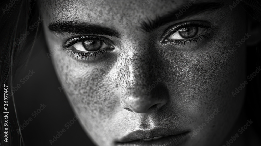 Naklejka premium black and white portrait with intense gaze