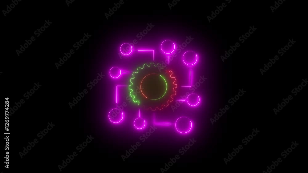 Glowing neon line setting icon with spinning gears icon animated. Technology setting icon concept.4k video animation. Glowing neon line setting icon with spinning gears icon animated. Technology setting icon concept.4k video animation.