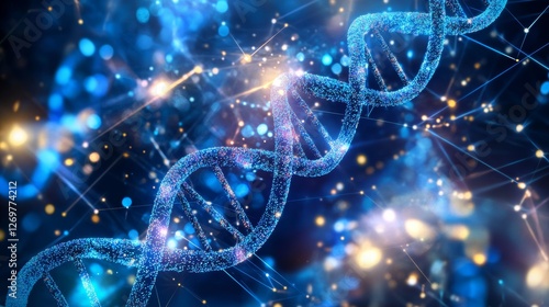 Close-Up Render of Glowing DNA Helix in Futuristic Abstract Background