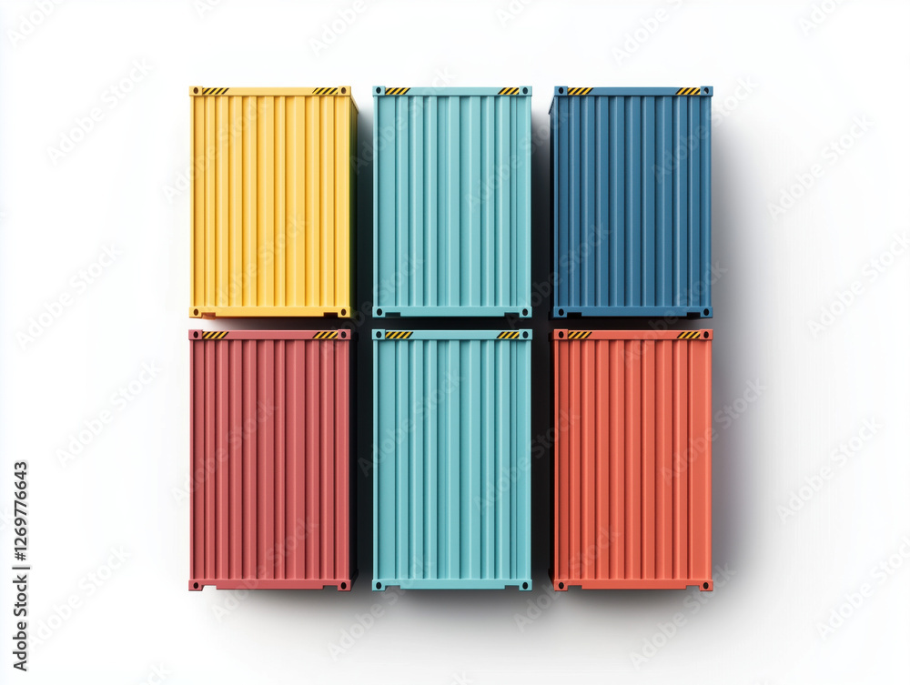 Obraz premium A Vibrant Display of Nine Intermodal Shipping Containers Stacked in Three Tiers, Showcasing a Kaleidoscope of Colors