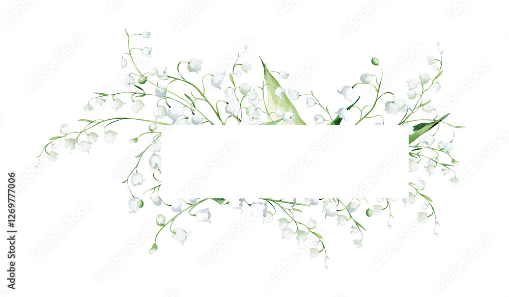 Watercolor Illustration Frame with Liliy of the Valley. Botanical illustration for invitation and social media. Watercolor Illustration Frame with Liliy of the Valley. Botanical illustration for invitation and social media.