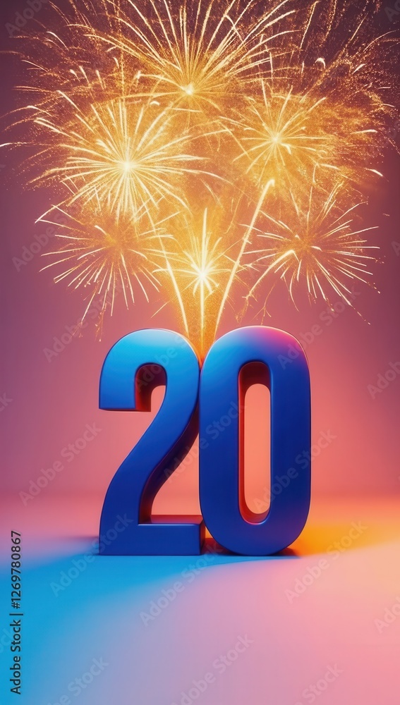 3D blue number 20 with orange lighting and fireworks in the background. Suitable for anniversaries, weddings, corporate events, or celebrations
3D blue number 20 with orange lighting and fireworks in the background. Suitable for anniversaries, weddings, corporate events, or celebrations