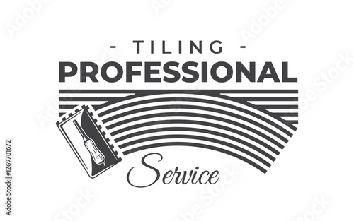 Trowel and cementitious adhesive logo isolated on white background. Laying tiles symbol. Trowel vintage element. Vector illustration