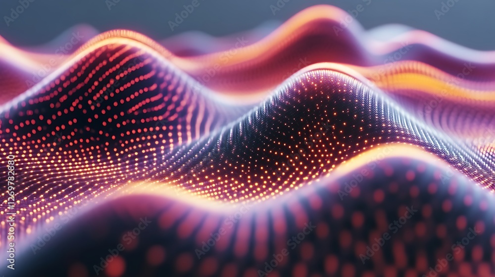 Abstract digital landscape with glowing dots and flowing lines Abstract digital landscape with glowing dots and flowing lines
