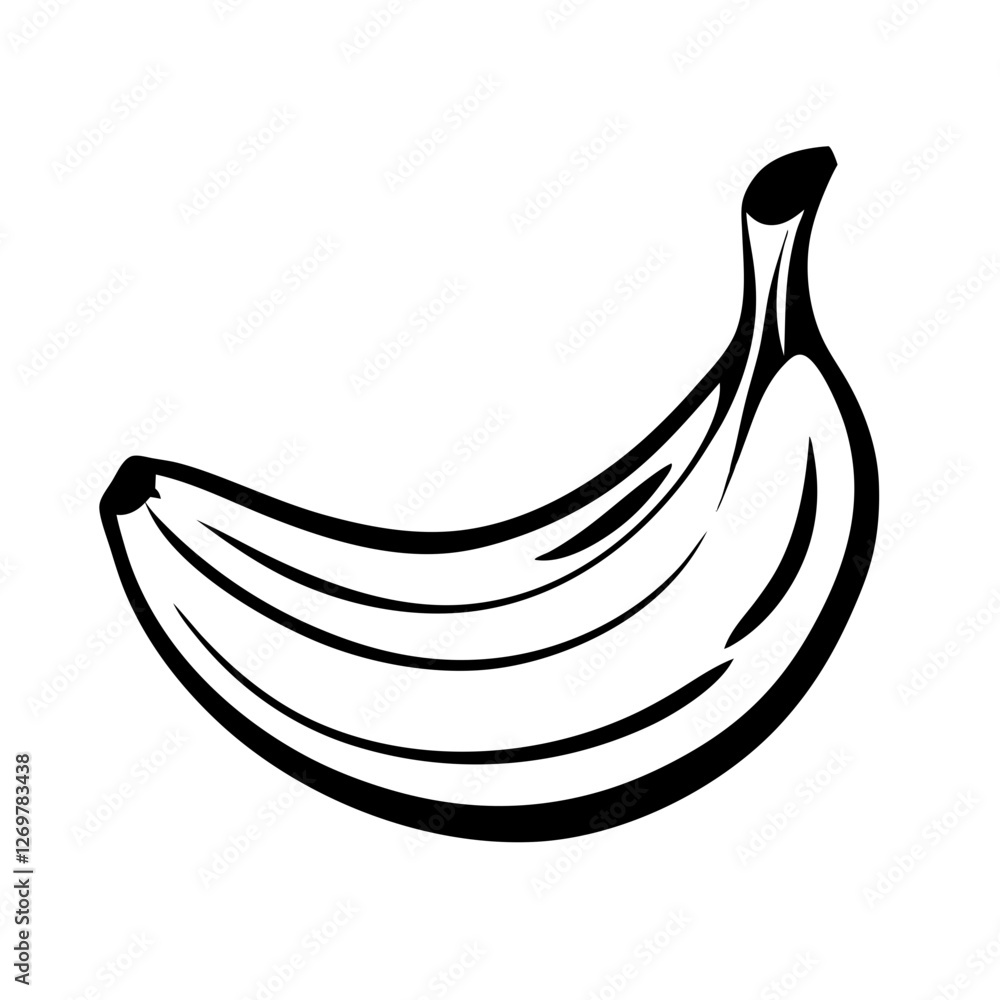 Minimalist black outline drawing of a single banana on white background Minimalist black outline drawing of a single banana on white background