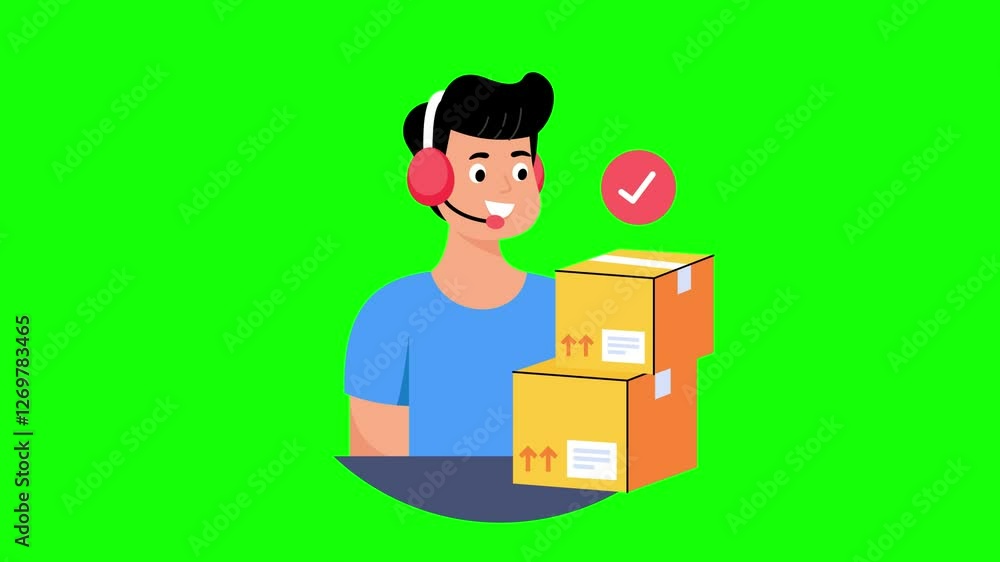 Smiling Customer Service Agent Assists with Delivery Order Animated Green Screen Background. Smiling Customer Service Agent Assists with Delivery Order Animated Green Screen Background.