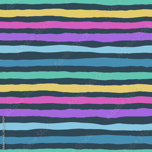 Striped pattern. Imperfect irregular lines. Colorful horizontal stripes. Doodle vector background. Rainbow vibe