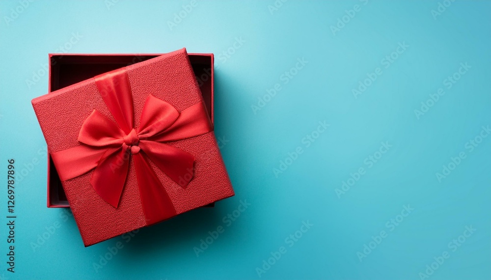 open red gift box with red bow on isolated pastel blue background valentine s day concept birthday flat lay top view copy space open red gift box with red bow on isolated pastel blue background valentine s day concept birthday flat lay top view copy space