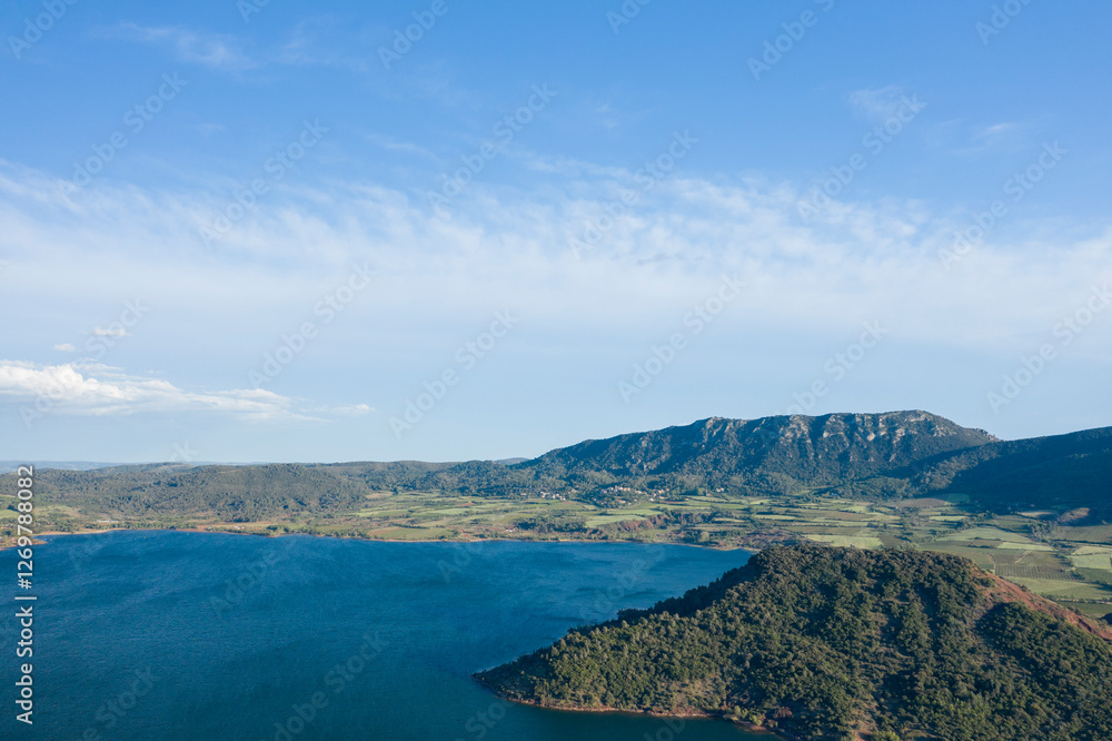Fototapeta premium Lake Salagou in Europe, France, Occitanie, Herault, Clermont l Herault, in summer, on a sunny day.