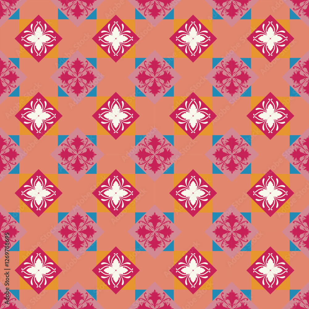 Fototapeta premium seamless floral pattern pink red color floor 