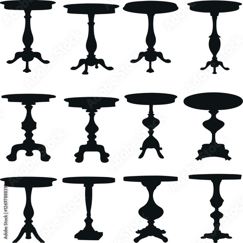 set consistent table silhouette black color vector 