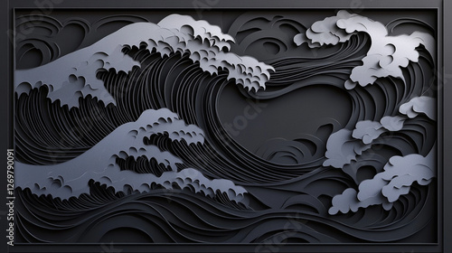 Rising tides climate change impacts on coastal areas ocean waves black and white Majestic waves crash in a dramatic black and white landscape under an ethereal moonlit sky