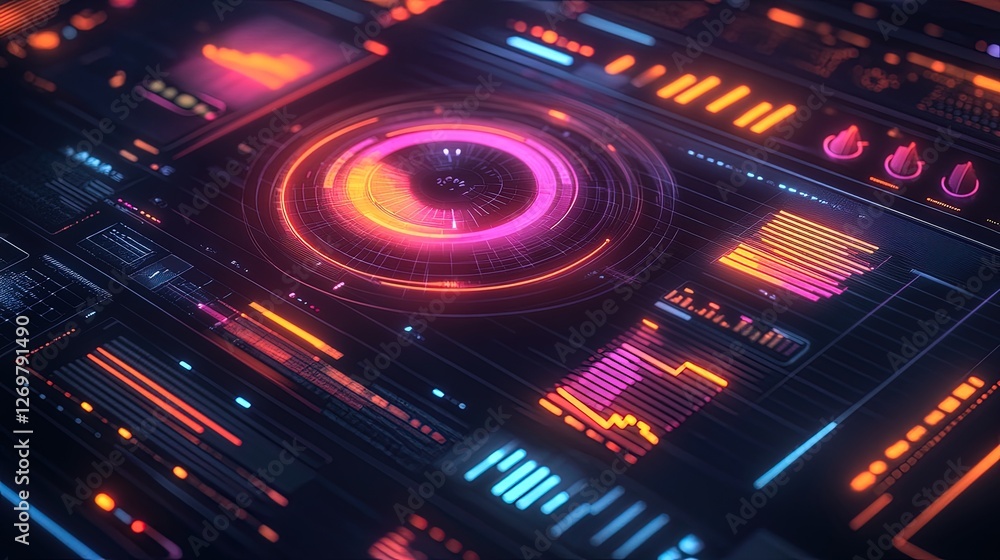 A holographic interface showing performance analytics in glowing detail, sharp and futuristic A holographic interface showing performance analytics in glowing detail, sharp and futuristic