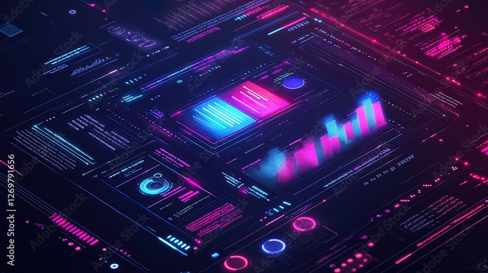 A holographic interface showing performance analytics in glowing detail, sharp and futuristic A holographic interface showing performance analytics in glowing detail, sharp and futuristic