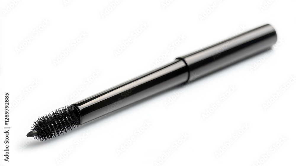 Sleek Black Mascara Wand on White Background: A Close-Up Product Shot Sleek Black Mascara Wand on White Background: A Close-Up Product Shot