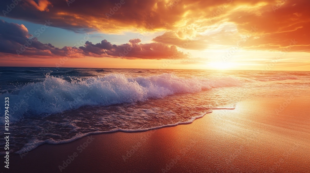 The ocean is calm and the sky is orange The ocean is calm and the sky is orange