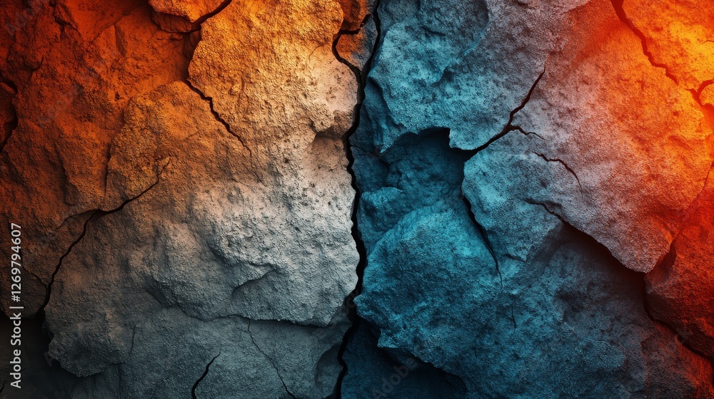 Fototapeta premium The image is a close up of a rock with a blue and orange color scheme