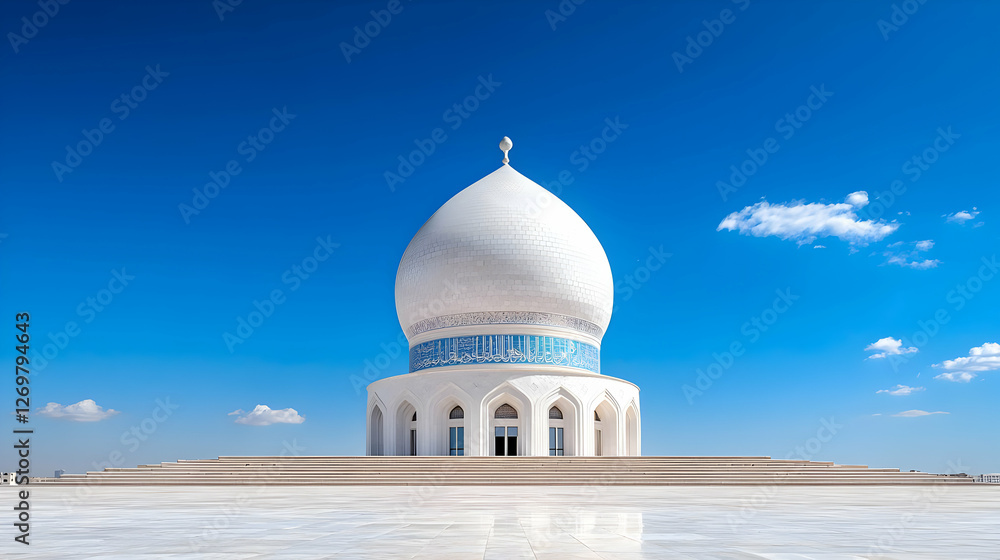 Obraz premium White dome mosque under blue sky, sunny day